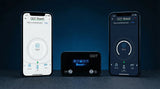 GOT Boost throttle controller device with two smartphones showing the official app interface in light and dark modes